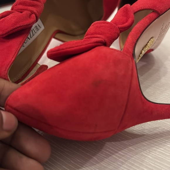 NWT AQUAZZURA Red Bow Tie Pointed toe Pumps size EU 39.5 - Picture 13 of 14